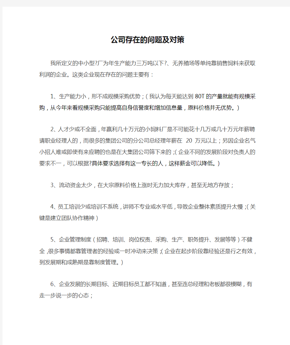 公司存在的问题及对策