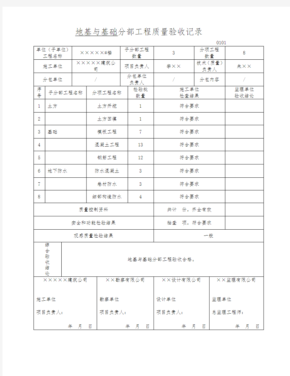 检验批表格模板