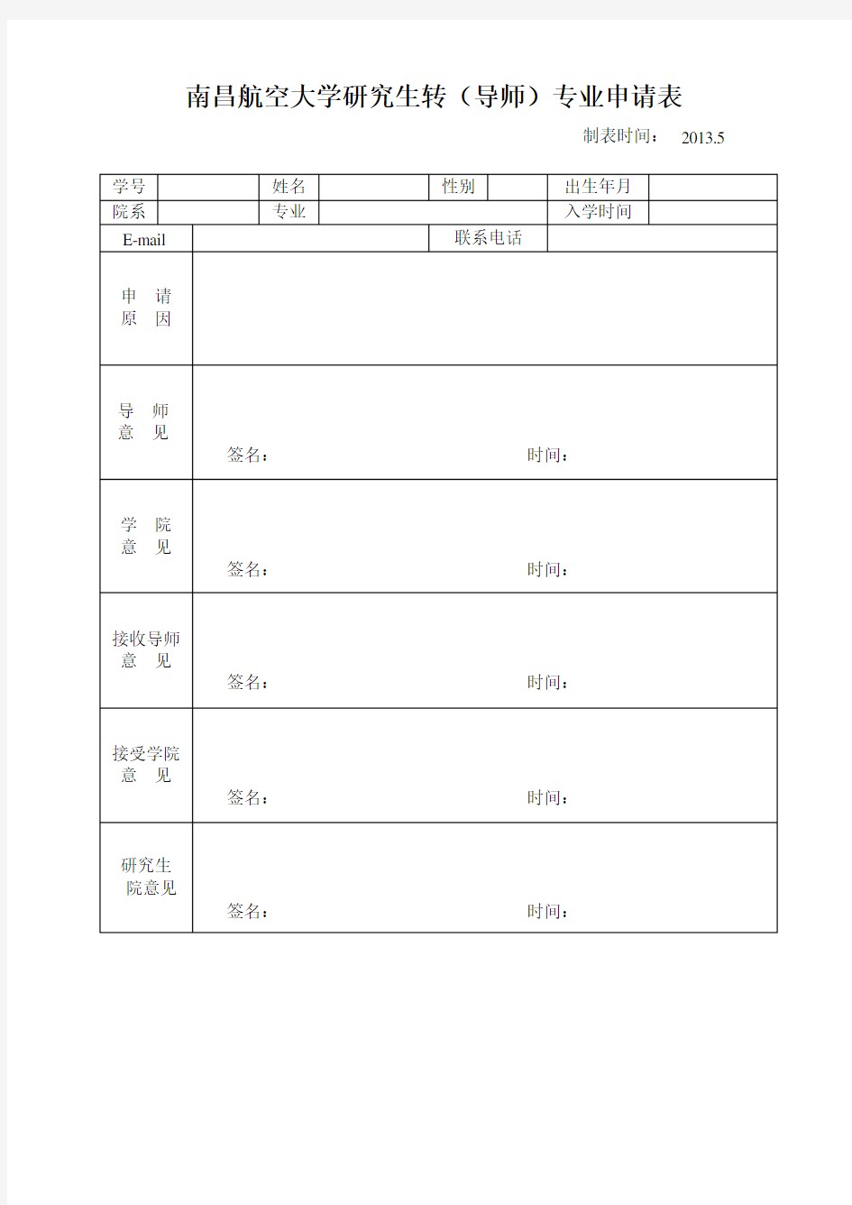 研究生转(导师)专业申请表