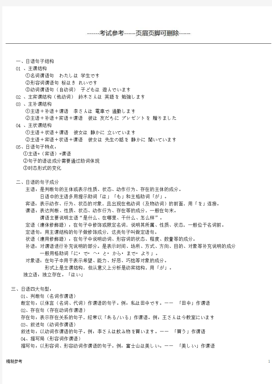 日语句子结构及句型(特选)