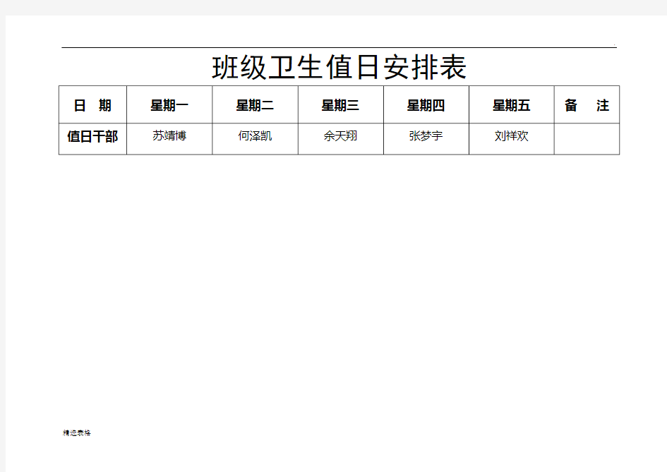 班级卫生值日安排表最新 (整理)