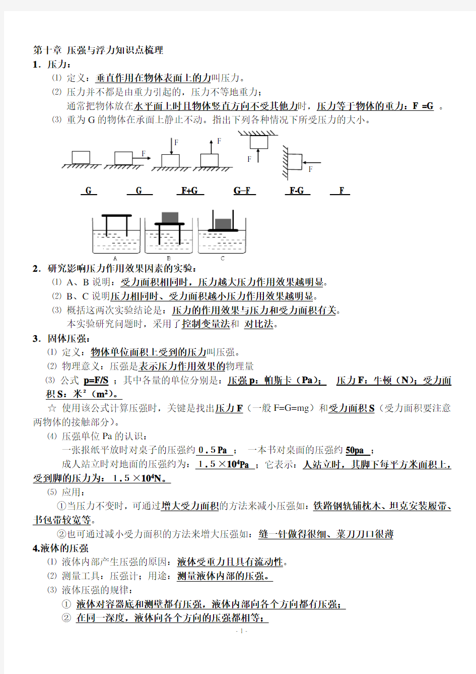 第十章-压强与浮力知识点梳理(1)