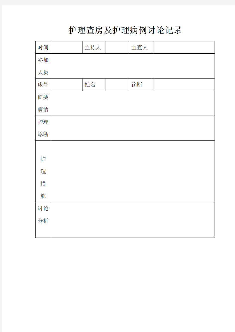 护理查房及护理病例讨论记录