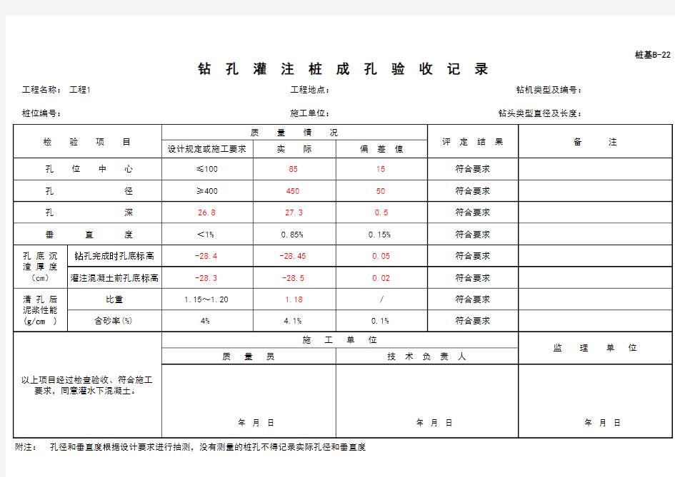 (上海市新版)钻孔灌注桩成孔验收记录