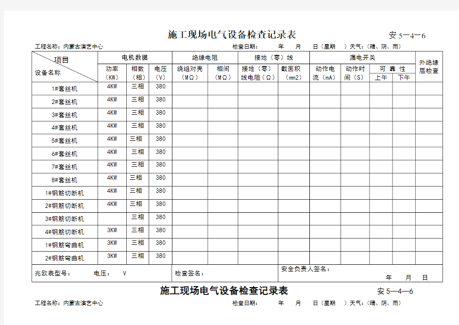 施工现场电气设备检查记录表