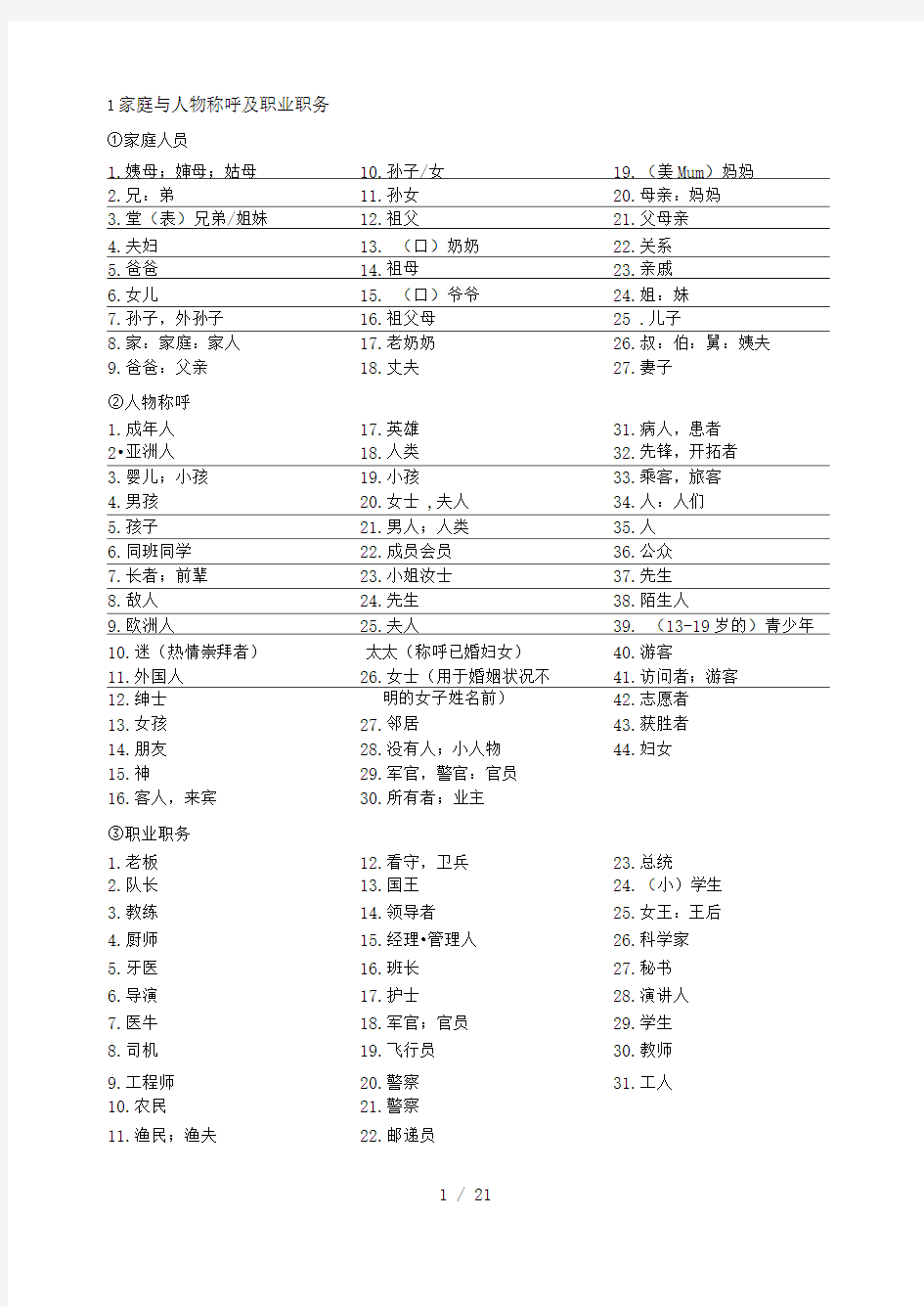 中考英语1600标准词汇分类速记表测试卷整理中