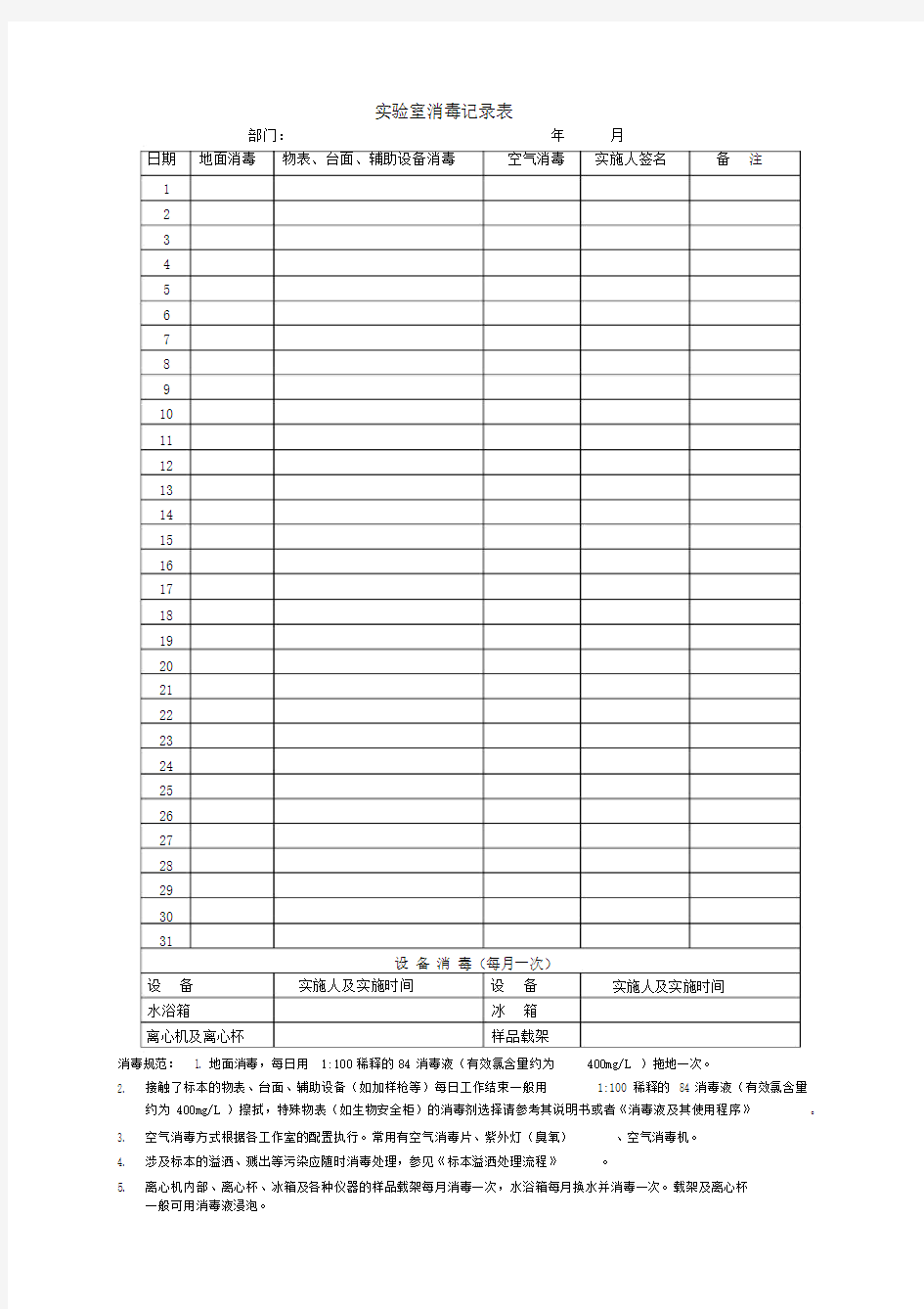 实验室消毒重点学习学习记录标准表格格.doc