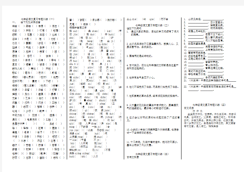 初中七年级语文复习专题训练