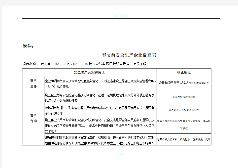 春节前工地检查表