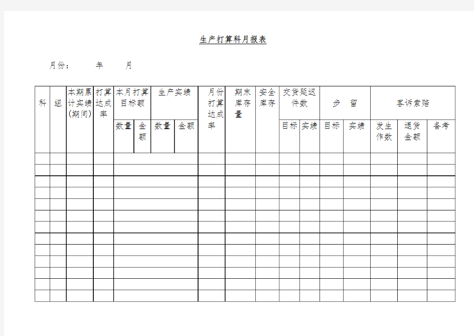 生产计划月记录报表