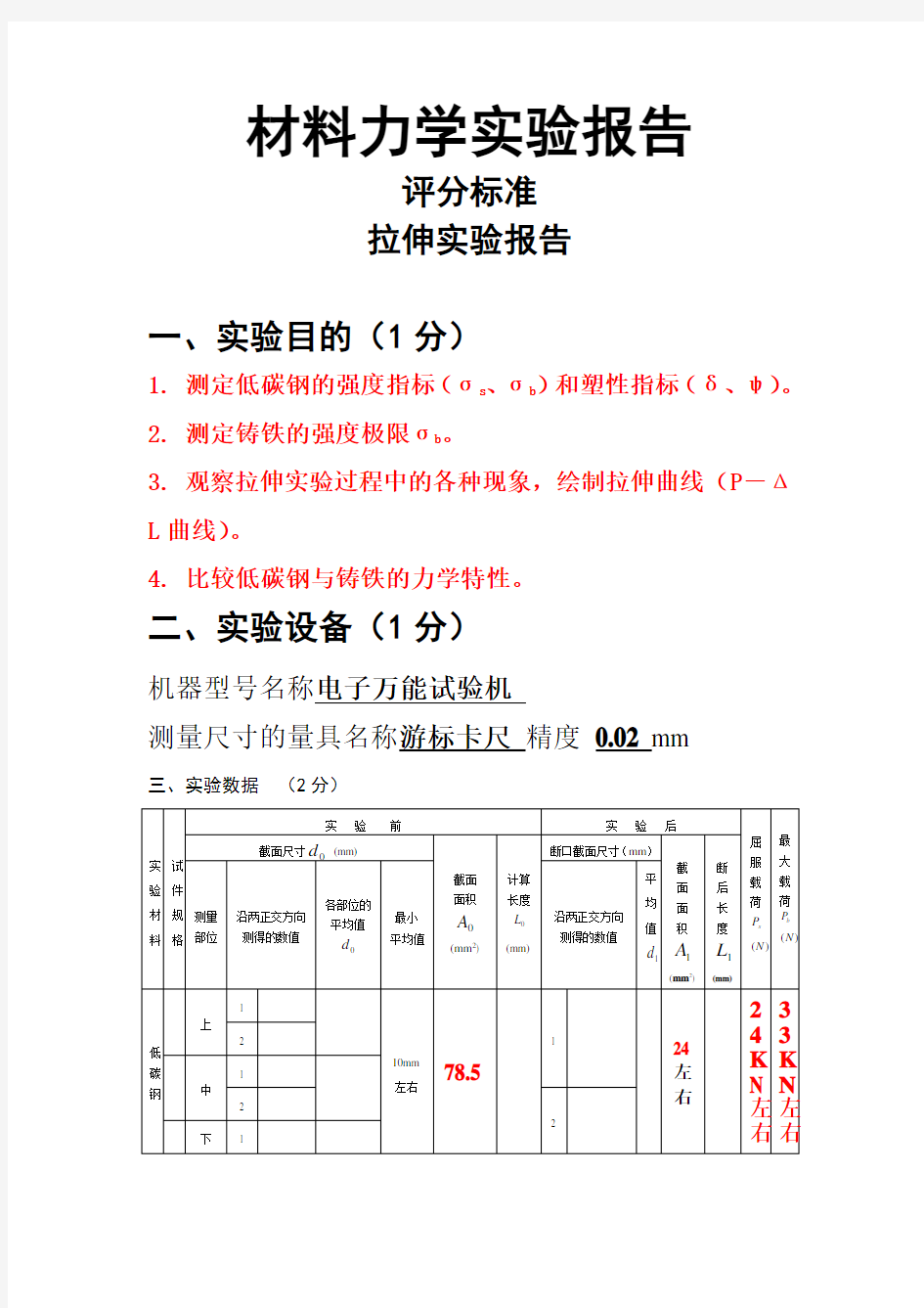 材料力学实验报告答案剖析