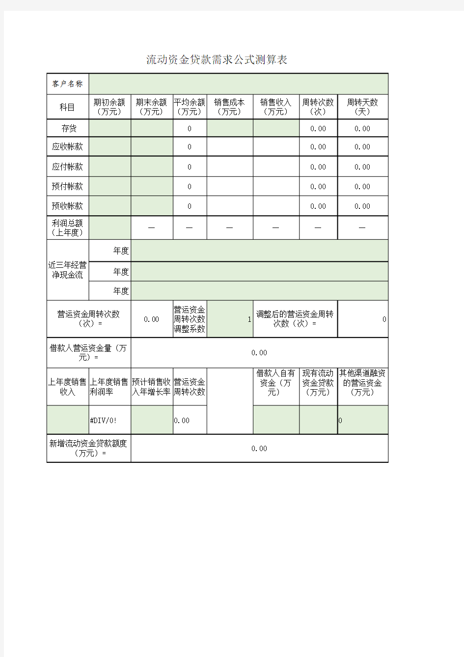 流动资金贷款需求公式测算表