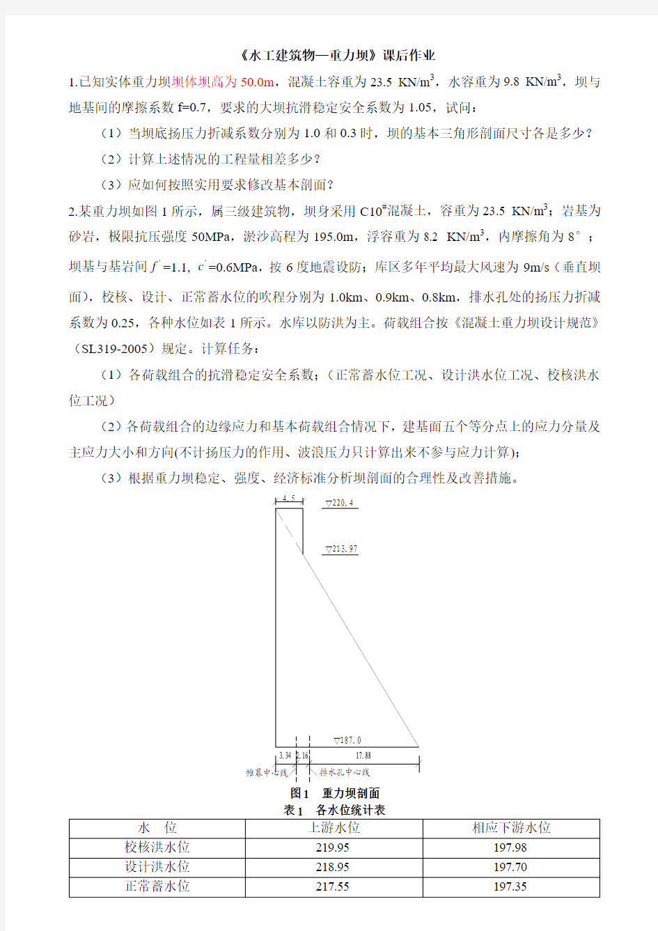 《水工建筑物—重力坝》课后作业