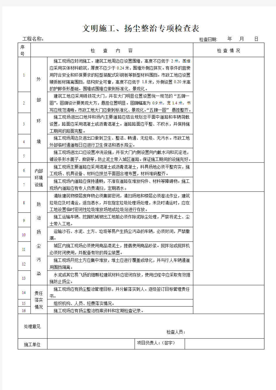 文明施工、扬尘整治专项检查表