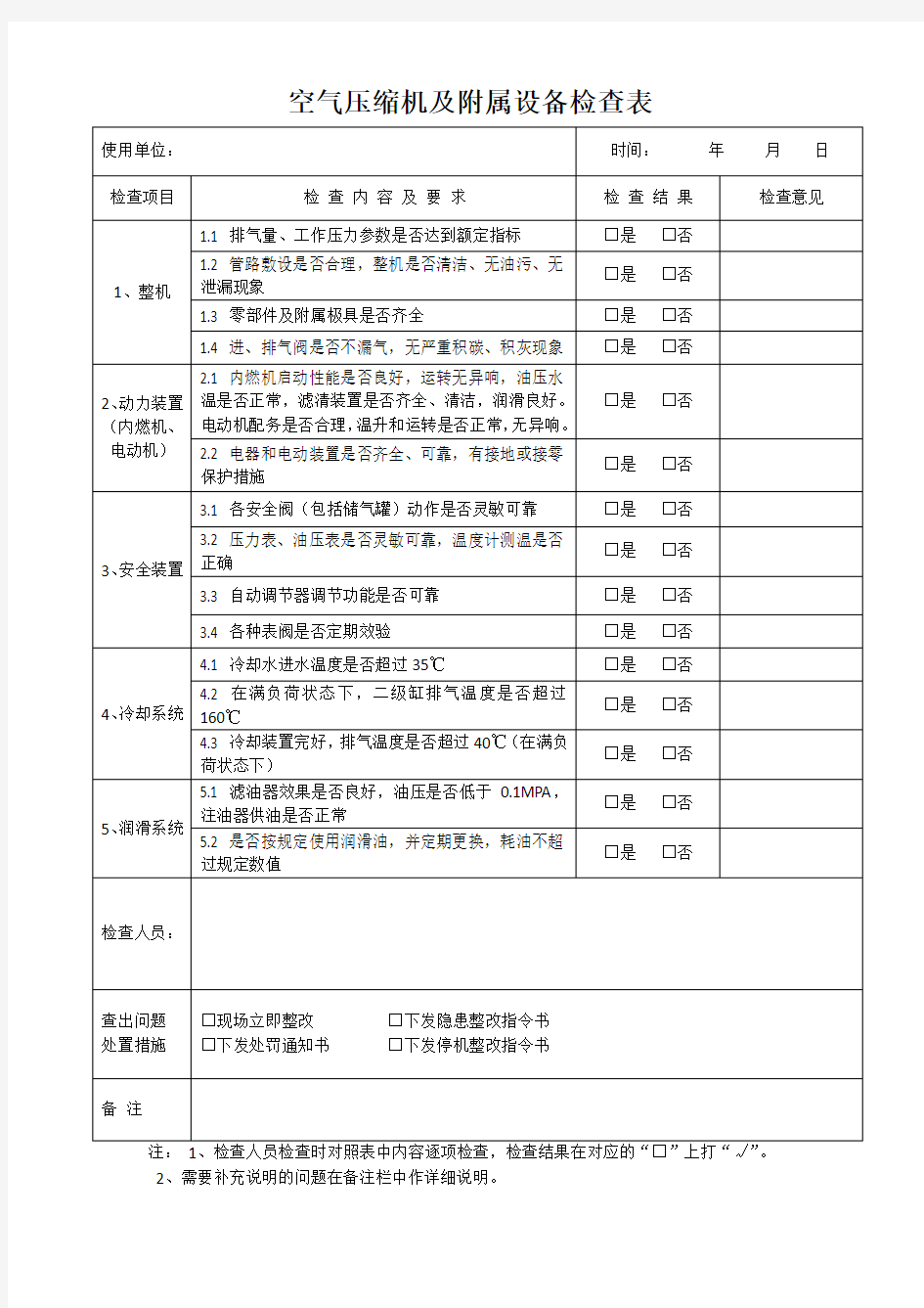 空压机检查表