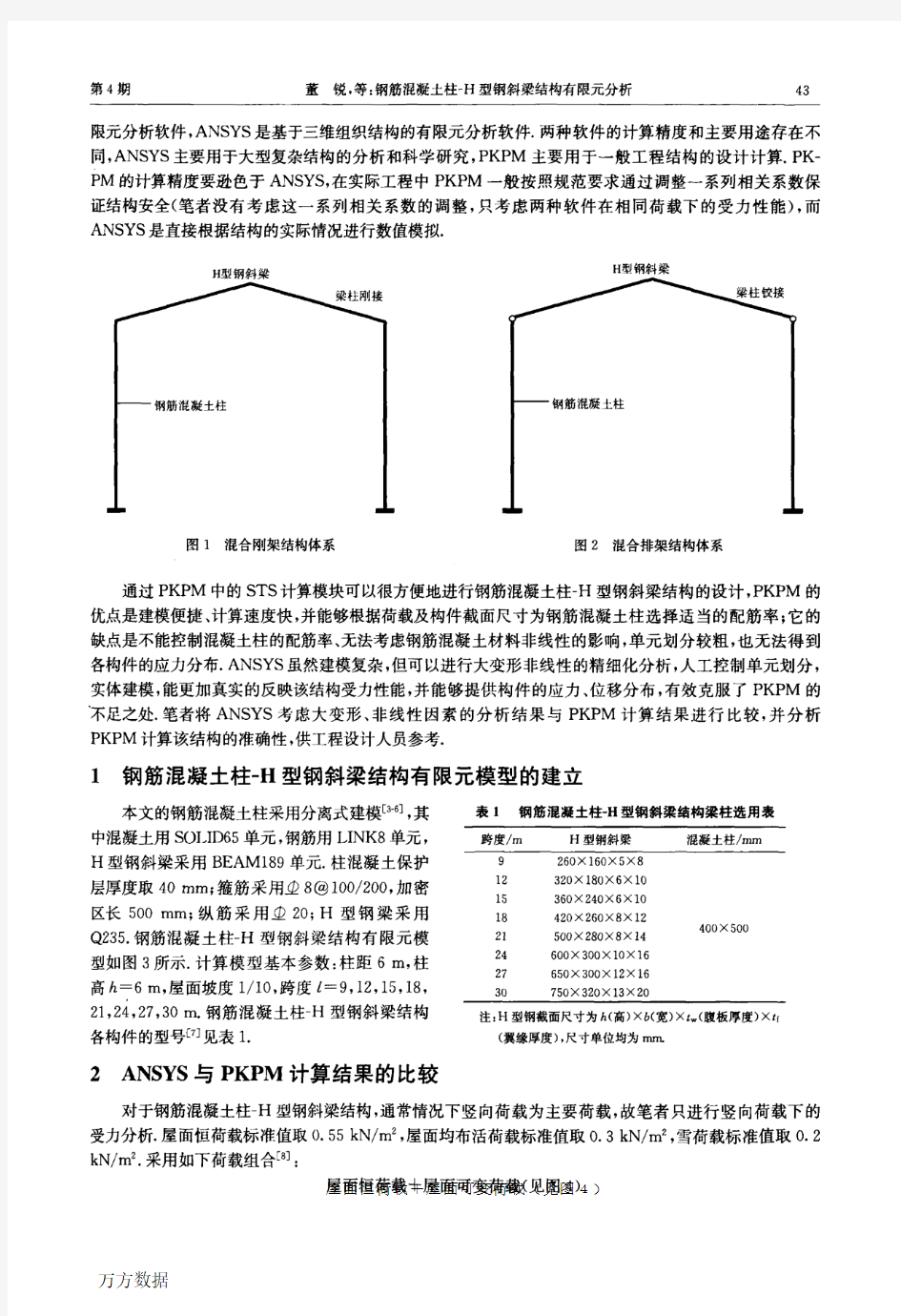 钢筋混凝土柱-H型钢斜梁结构有限元分析