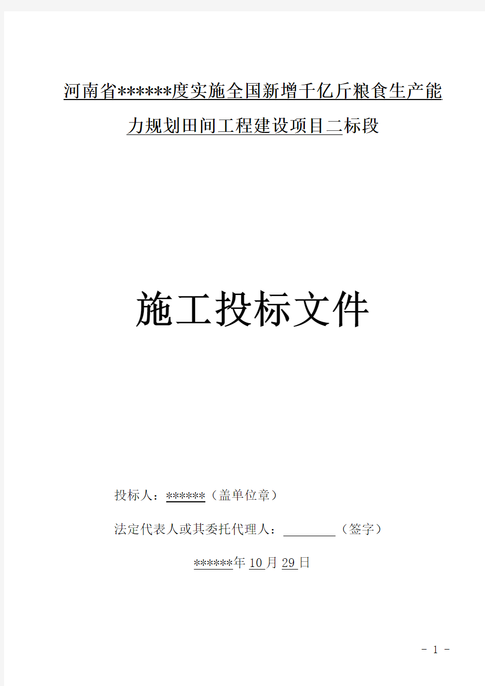 新增千亿斤粮食生产能力规划田间工程建设项目二标段投标文件