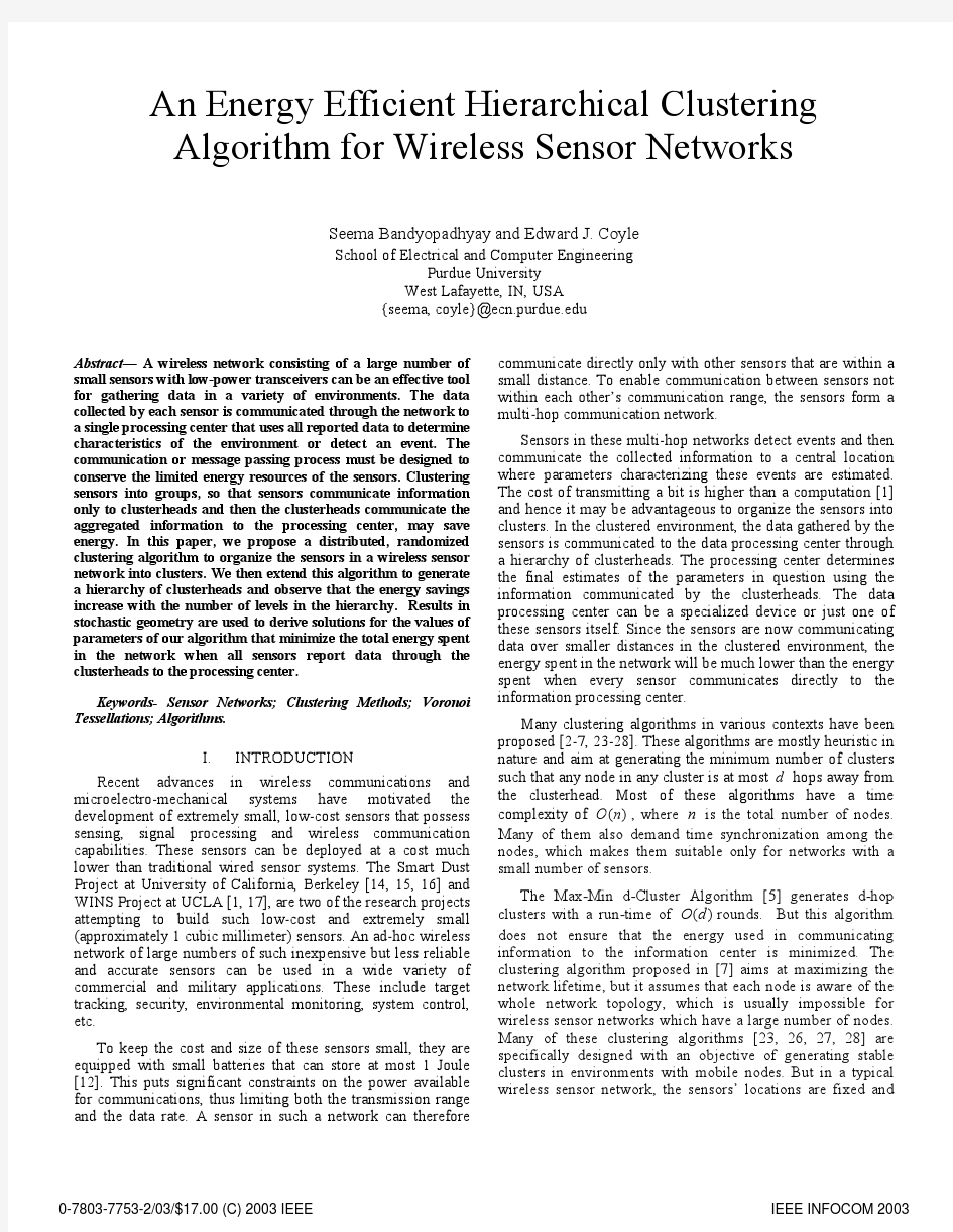 An energy efficient hierarchical clustering algorithm for wireless sensor network