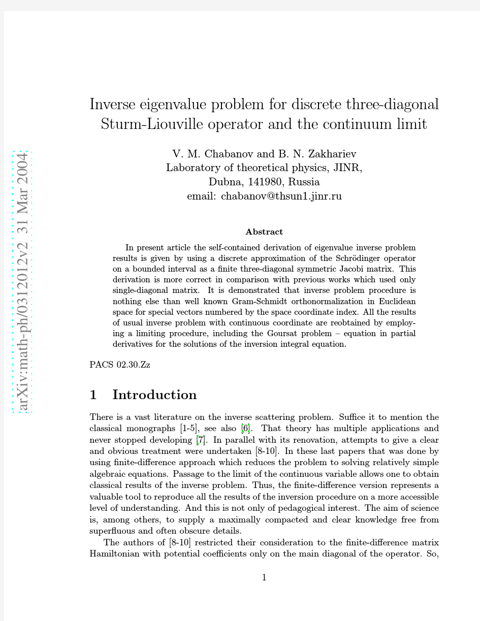 Inverse eigenvalue problem for discrete three-diagonal Sturm-Liouville operator and the con