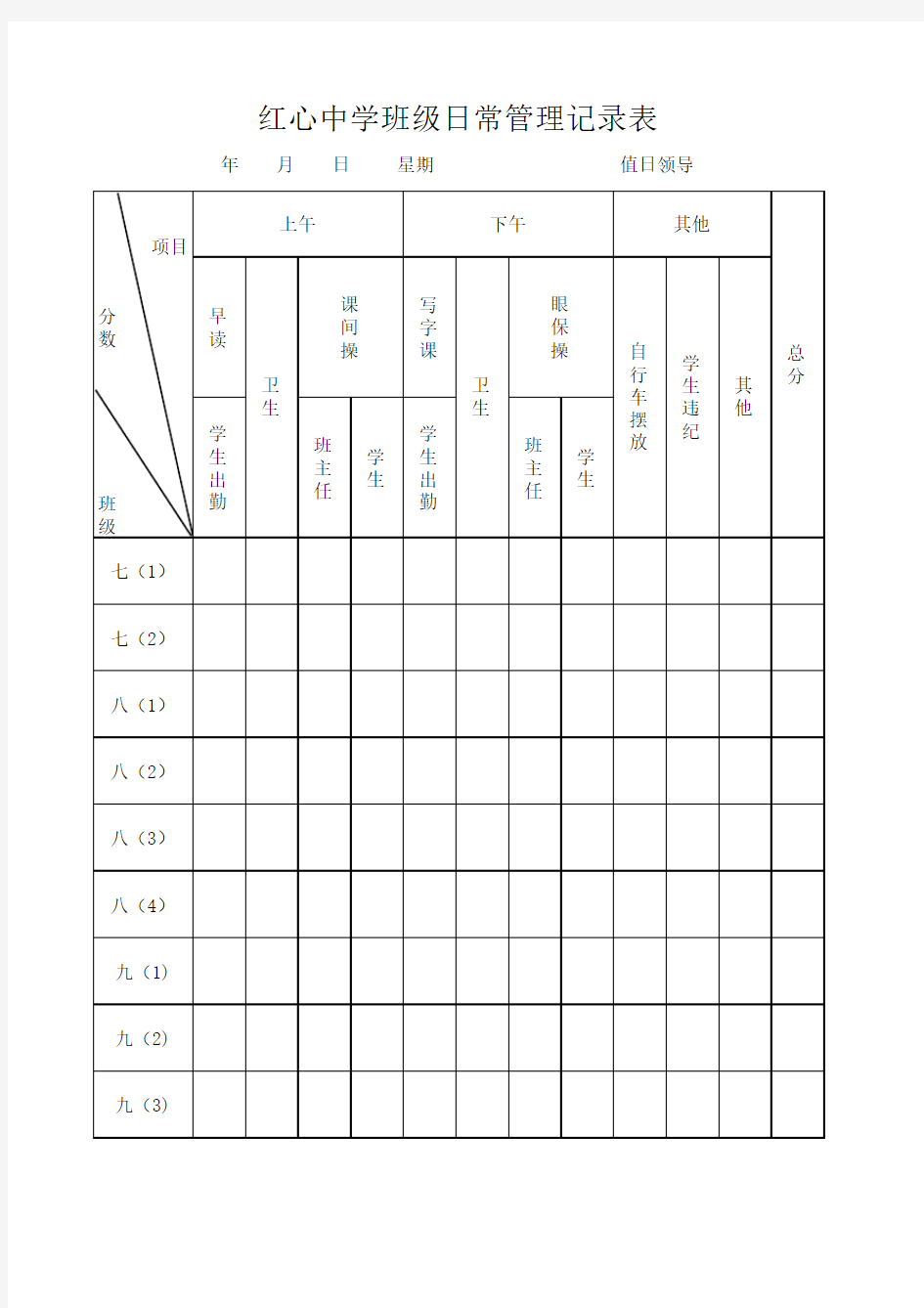 班级日常管理记录表 Microsoft Excel 工作表