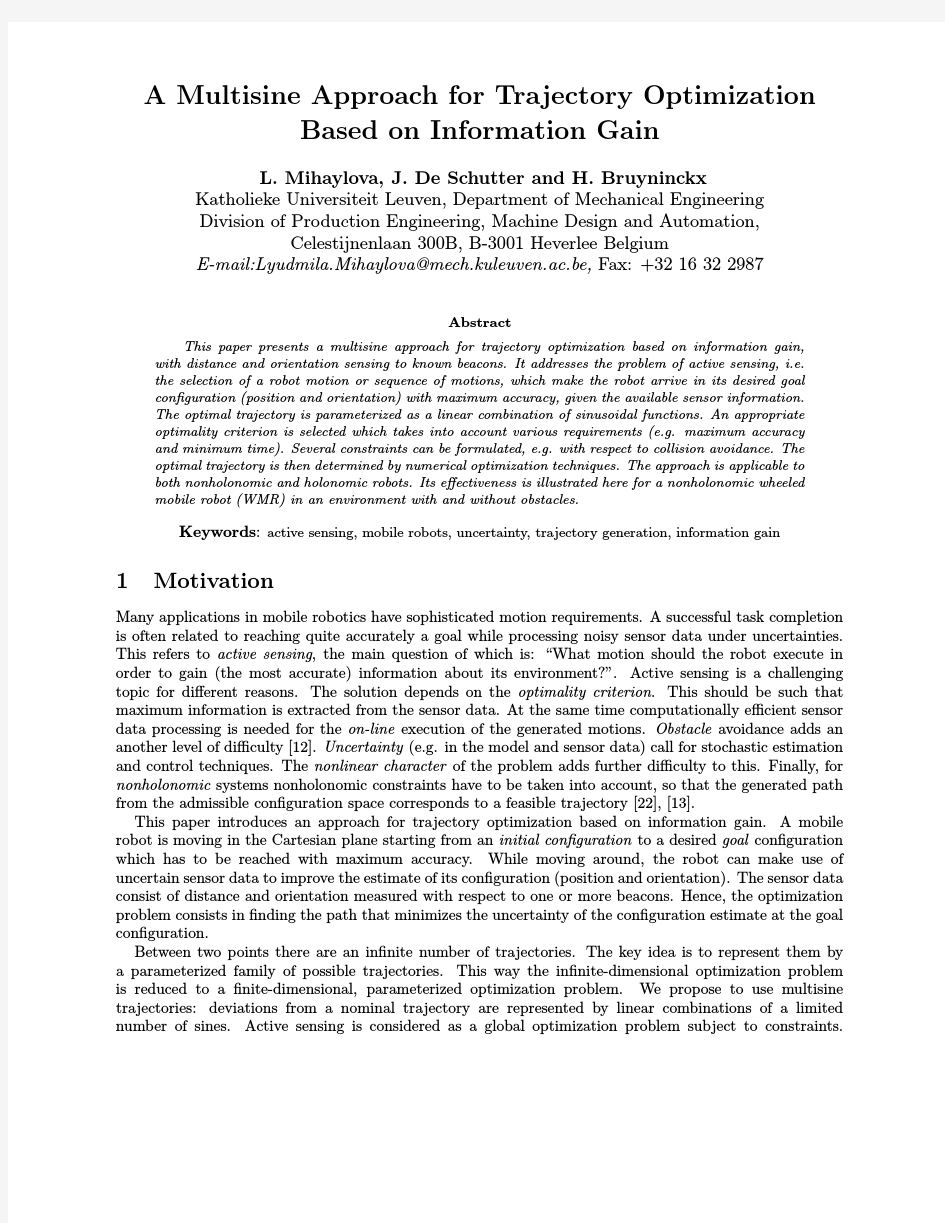 A multisine approach for trajectory optimization based on information gain