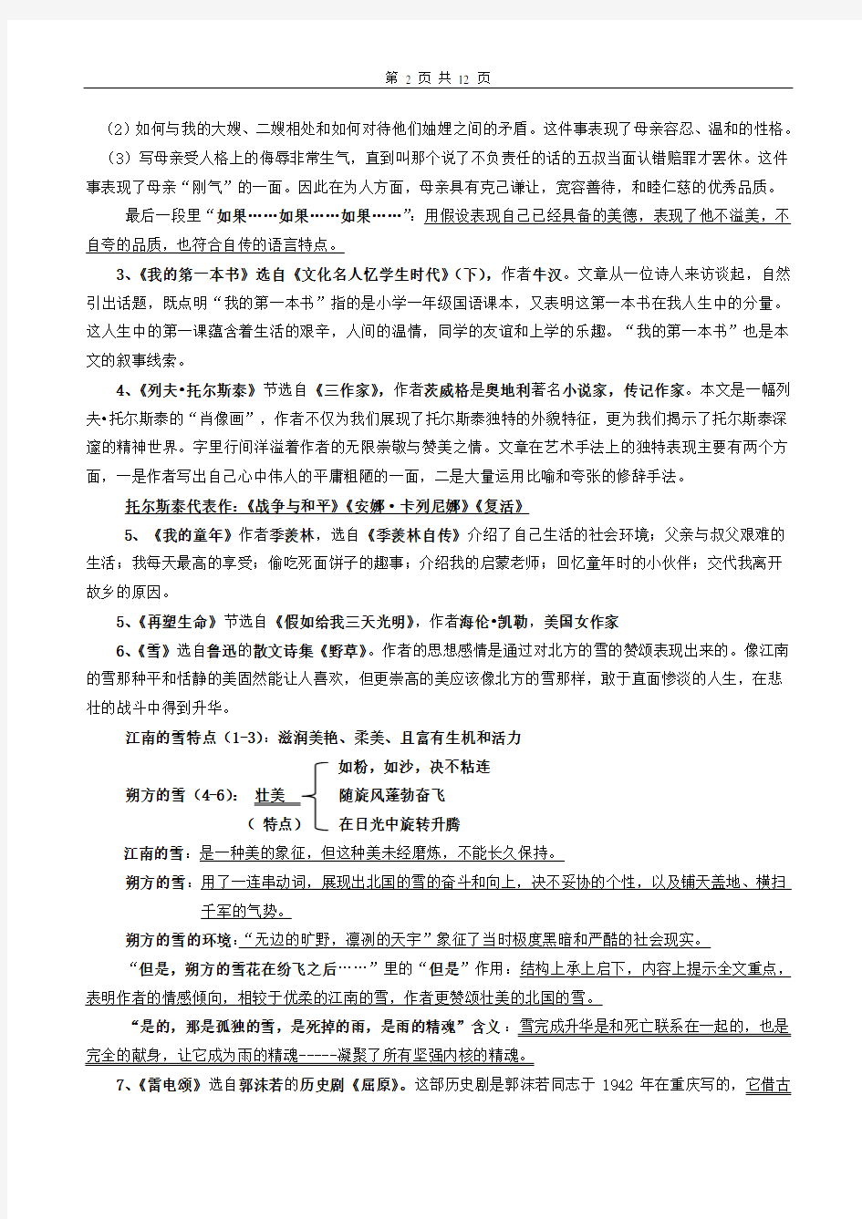 八年级下册语文期末总复习重点笔记归纳(完整版)