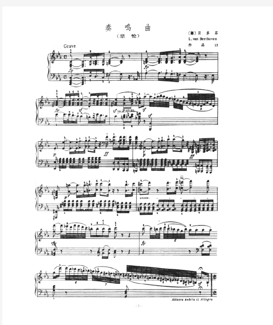贝多芬《悲怆》奏鸣曲第一乐章(指法版)
