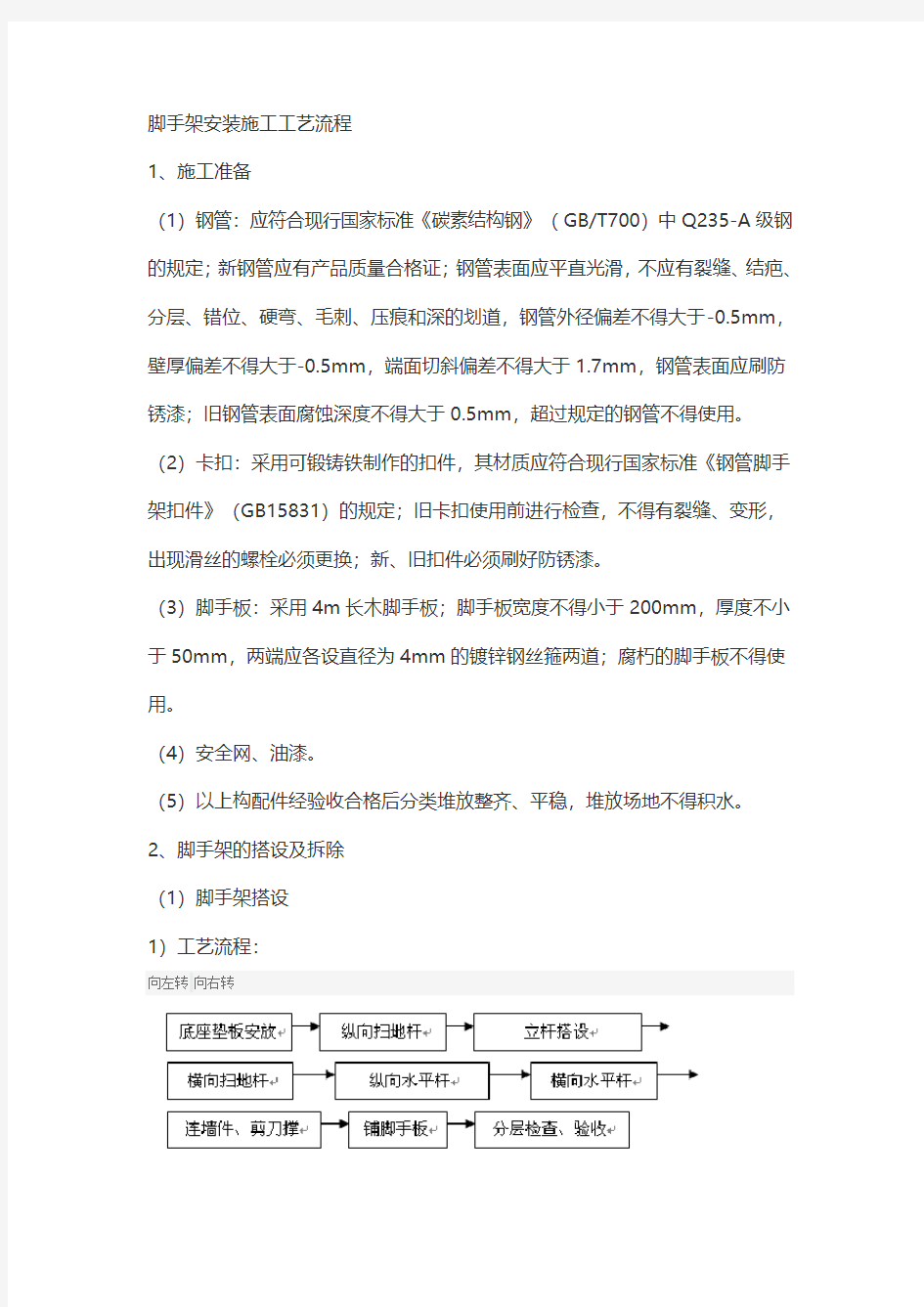 脚手架安装施工工艺流程