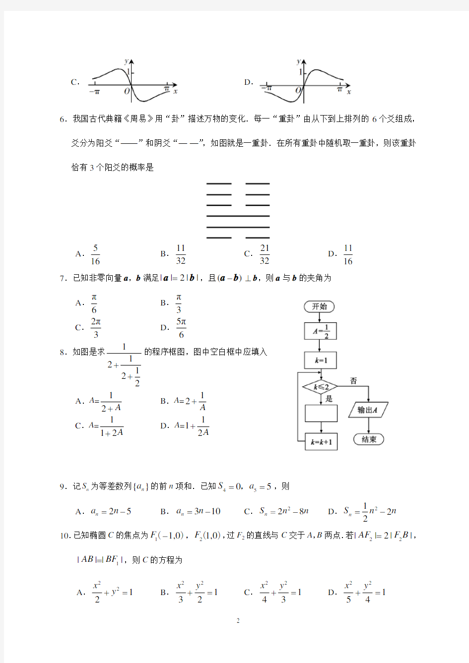 湖南省2019年高考理科数学试题及答案