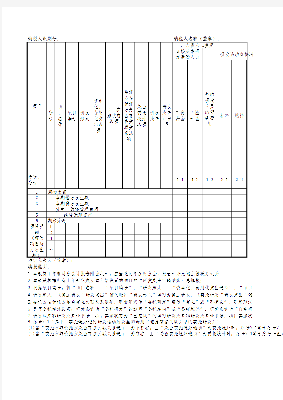 《“研发支出”辅助账汇总表》表样及填表说明