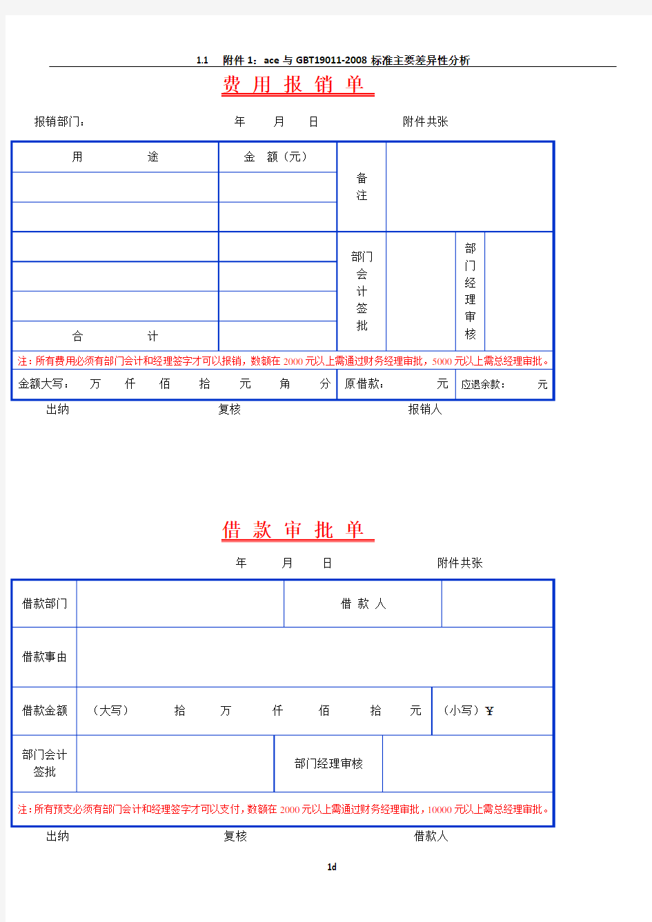 费用报销单表格