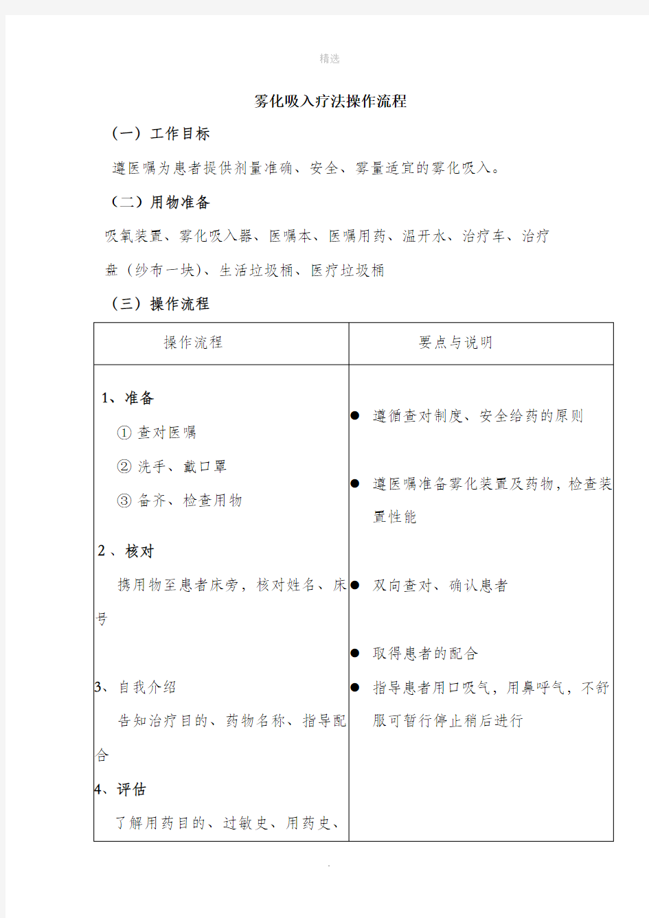 雾化吸入疗法操作流程及评分标准