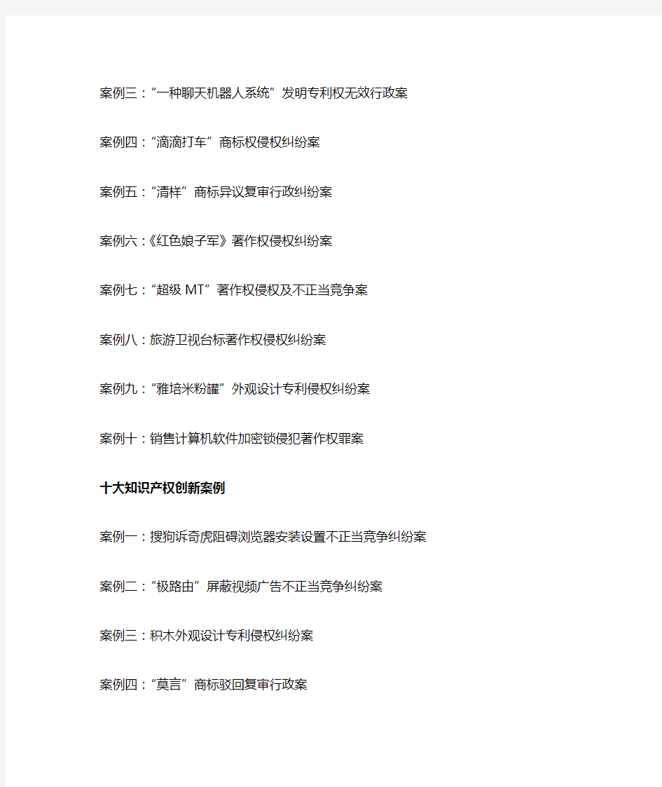 北京发布知识产权案例十大经典案例分析