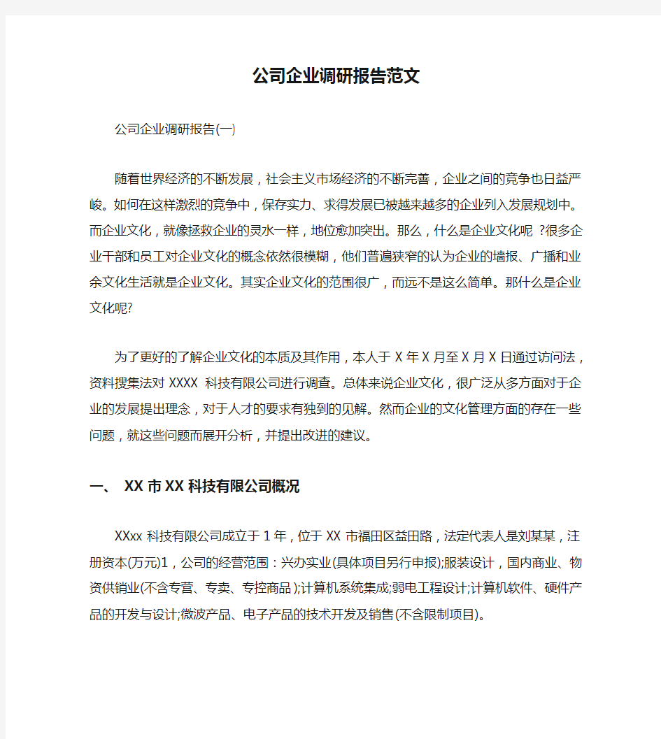 公司企业调研报告范文