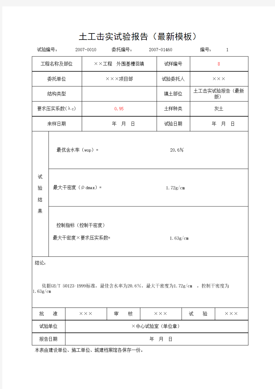 土工击实试验报告(最新模板)