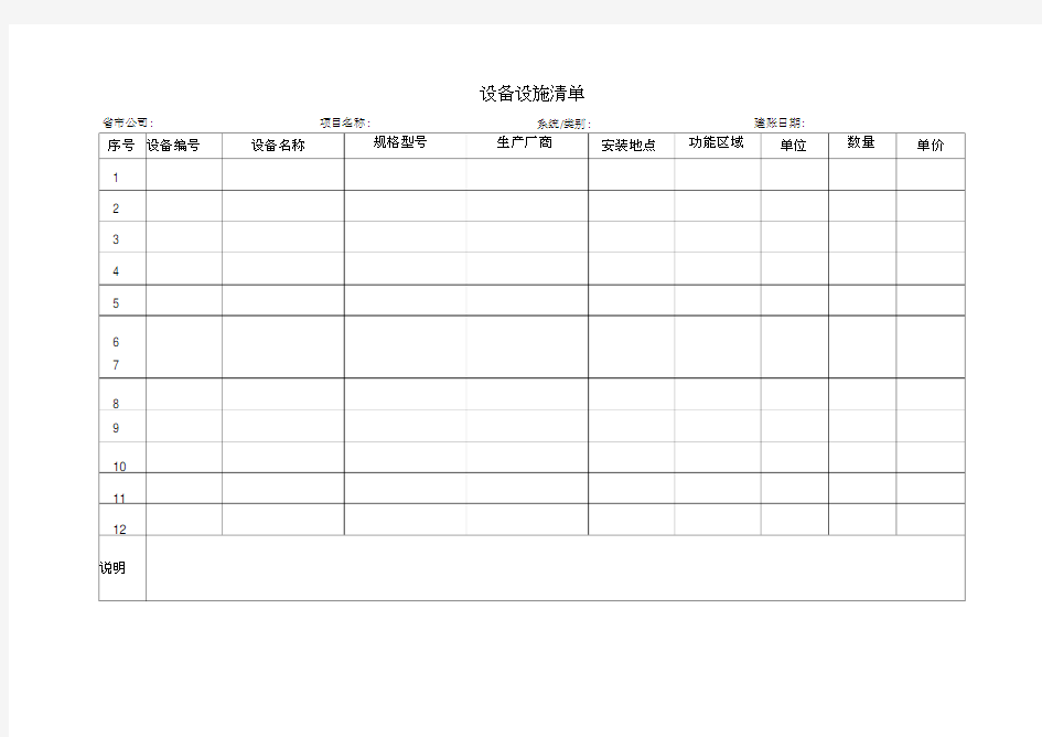 设备设施清单