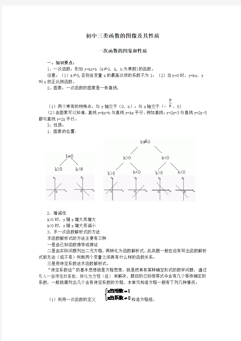 (完整word版)初中三类函数的图像及其性质