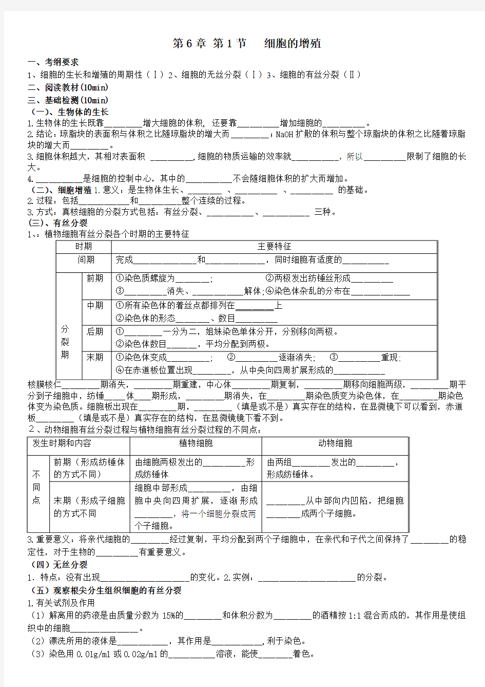 细胞有丝分裂(高三一轮复习)