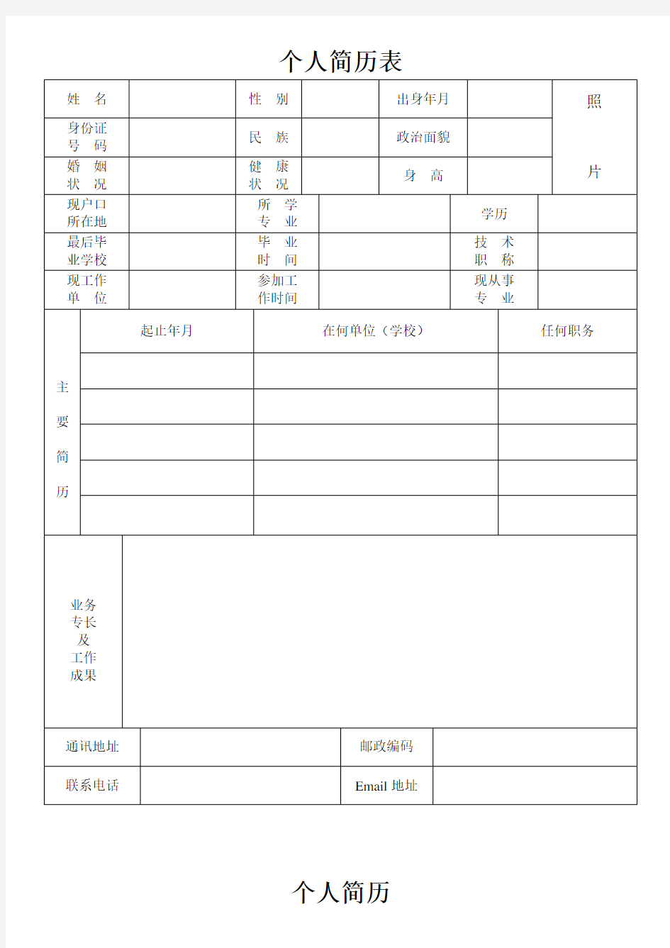 公司评定最好个人简历模板