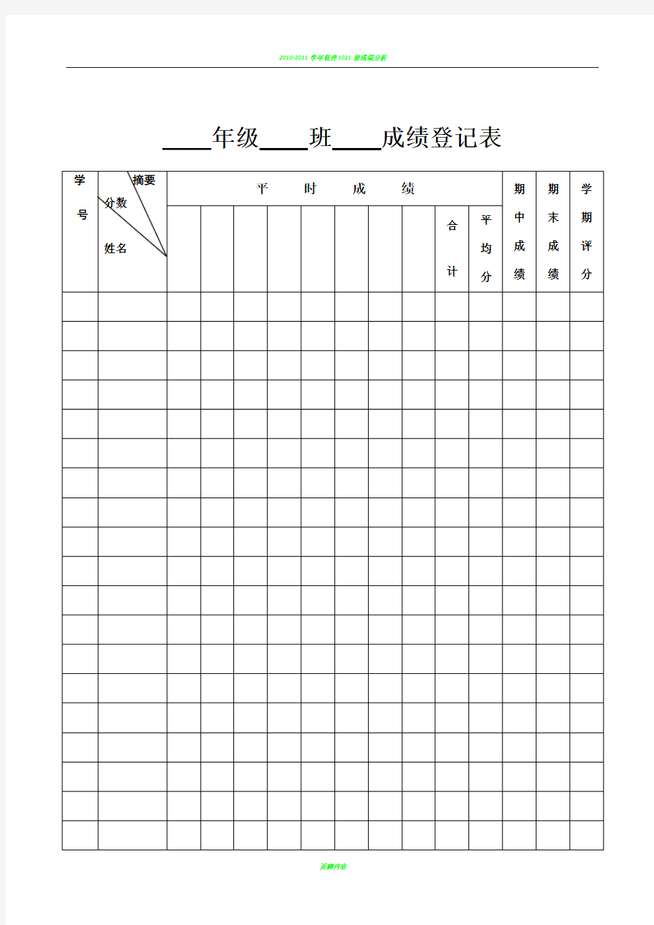 成绩登记表