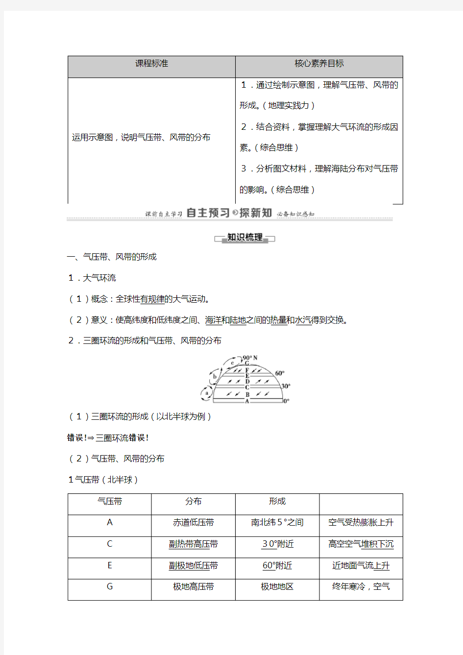 新人教版新教材学高中地理大气的运动气压带和风带教案选择性必修第一册