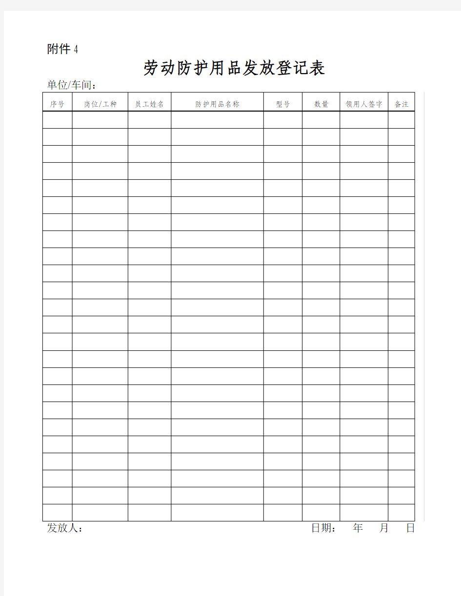 劳动防护用品发放登记表