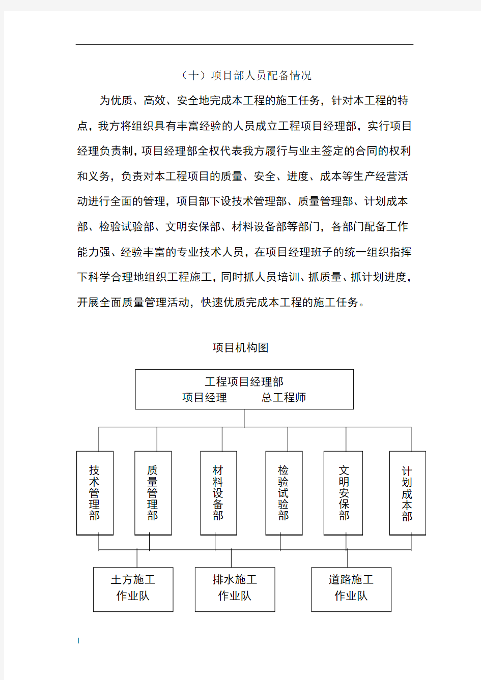 项目部人员配备情况