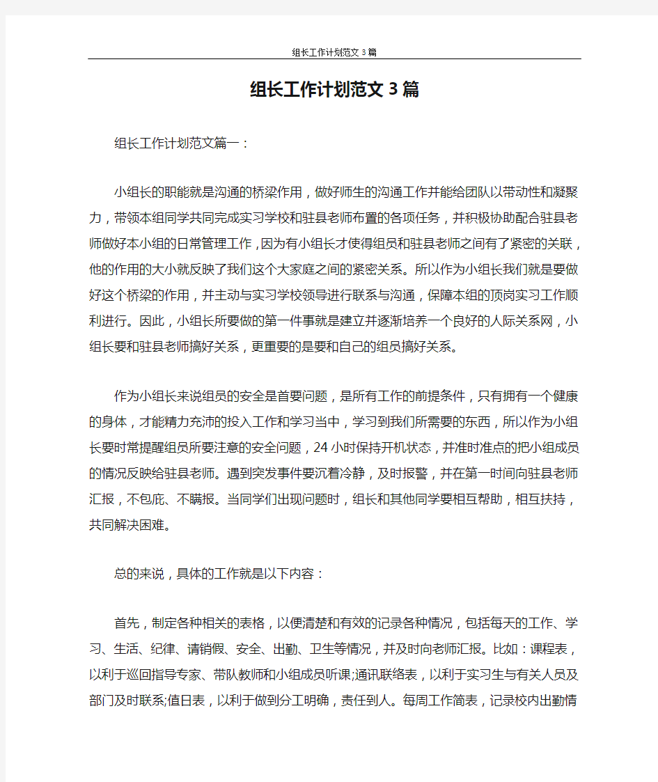 工作计划 2021组长工作计划范文3篇