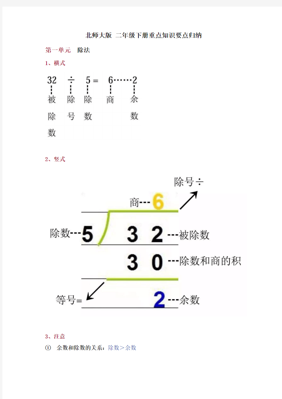 北师大版二年级下册数学重点知识归纳