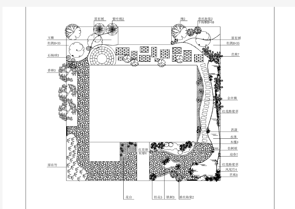 【设计图纸】别墅庭院景观绿化设计平面图(精选CAD图例) 