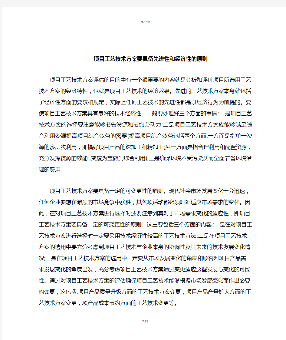 项目工艺技术方案要具备先进性和经济性的原则