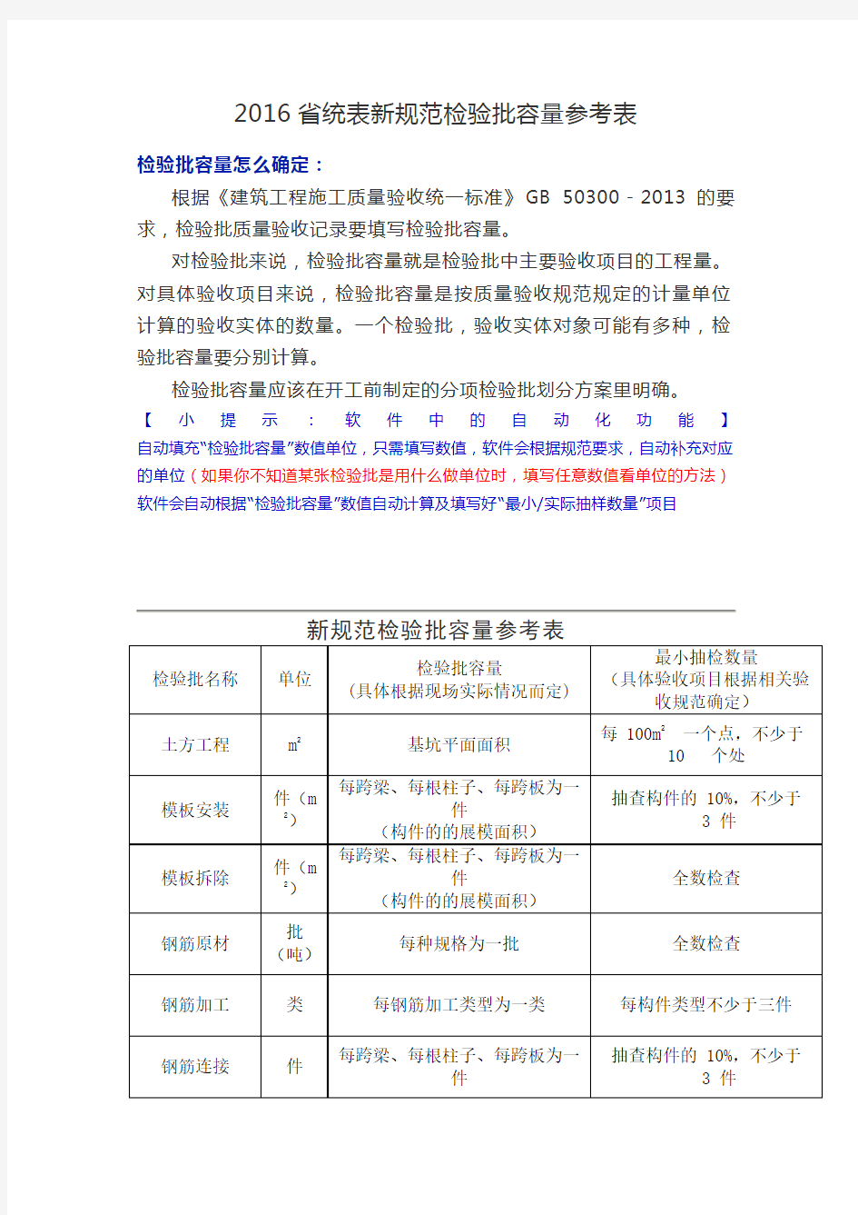 2016省统表新规范检验批容量参考表