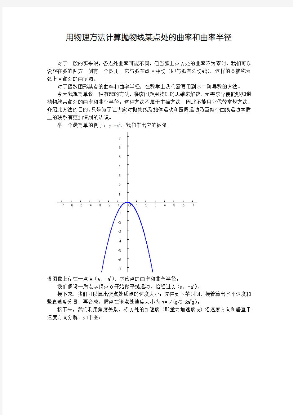 如何计算抛物线某点处的曲率和曲率半径