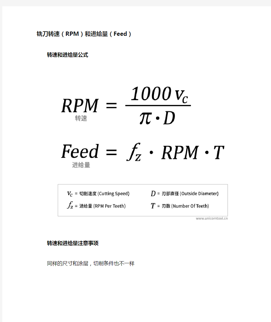 铣刀的转速和进给量